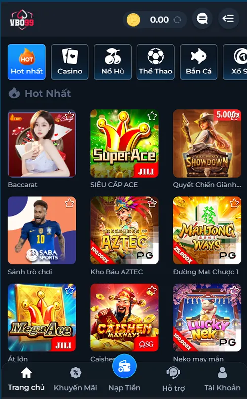 Tận hưởng kho game khủng ngay trên VBO99